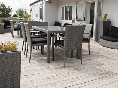 AB Sundecks Steel Glass Handrails on decking overlooking the garden